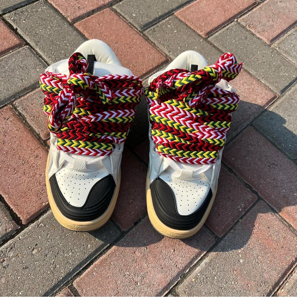 Lanvin White and Black Sneakers with Multicolor Laces